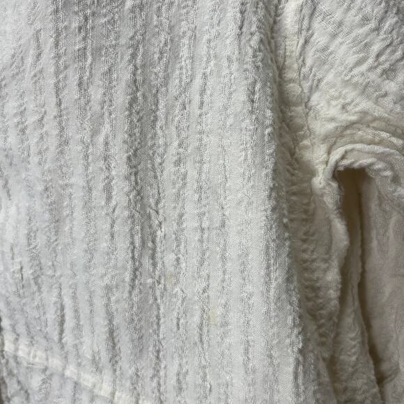 FLAX Linen Cardigan Shirt Size S Ivory White Button Front Long Sleeve Ribbed - Picture 3 of 6